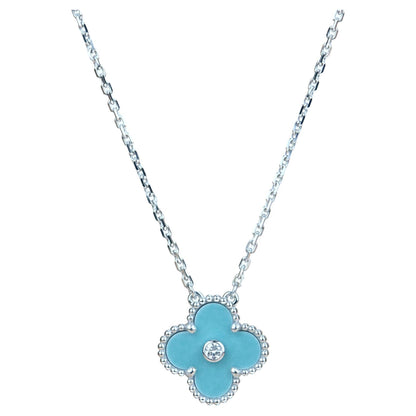 [Ornora Jewelry]CLOVER 15MM DIAMOND SVRES PORCELAIN  NECKLACE SILVER