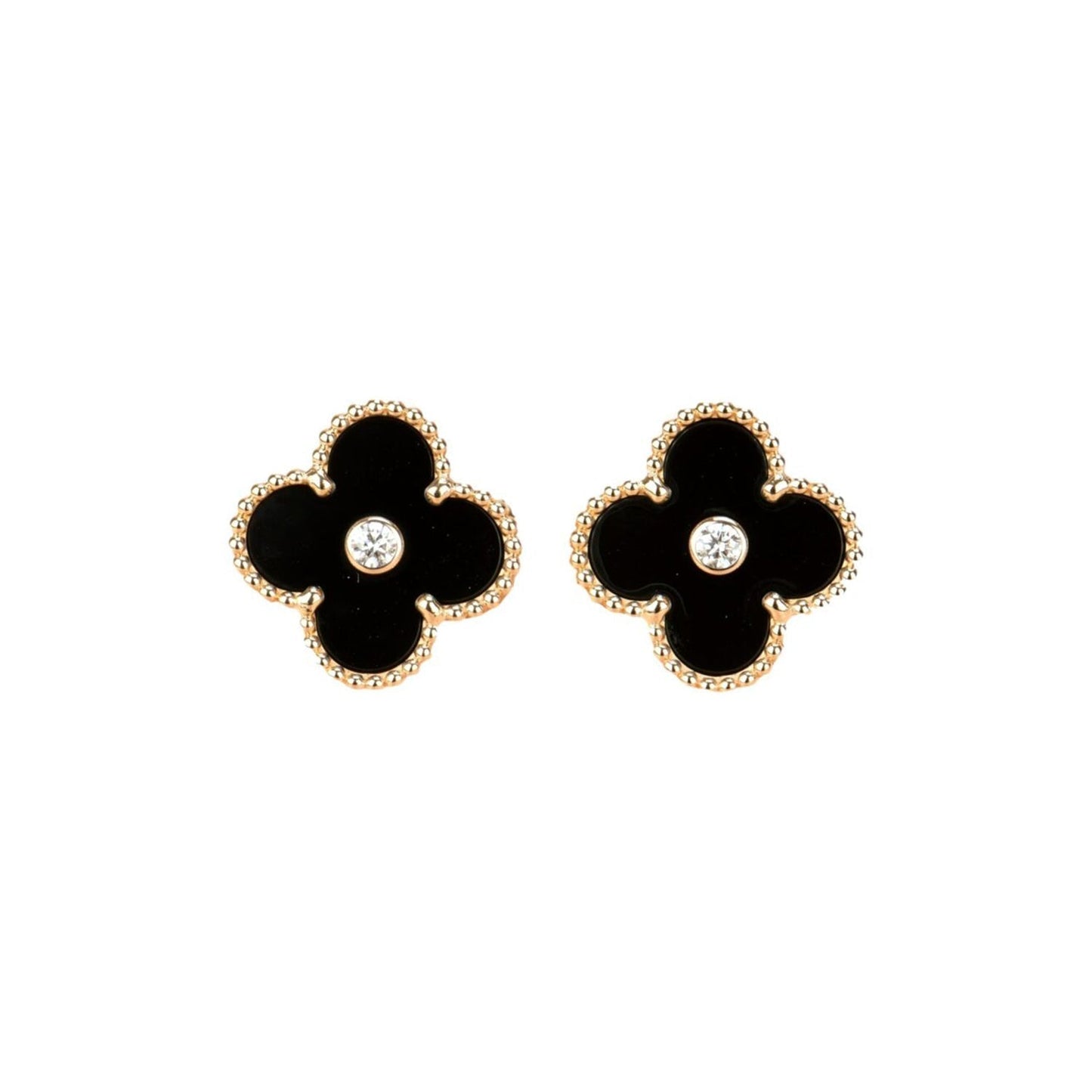 [Ornora Jewelry]CLOVER MEDIUM 1 MOTIFS ONYX DIAMOND EARRINGS