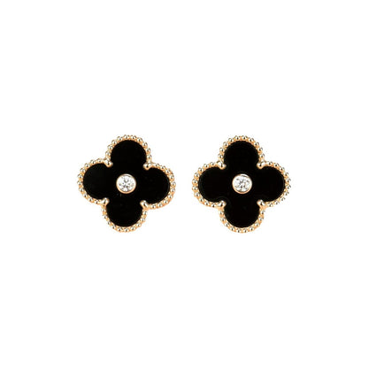 [Ornora Jewelry]CLOVER MEDIUM 1 MOTIFS ONYX DIAMOND EARRINGS