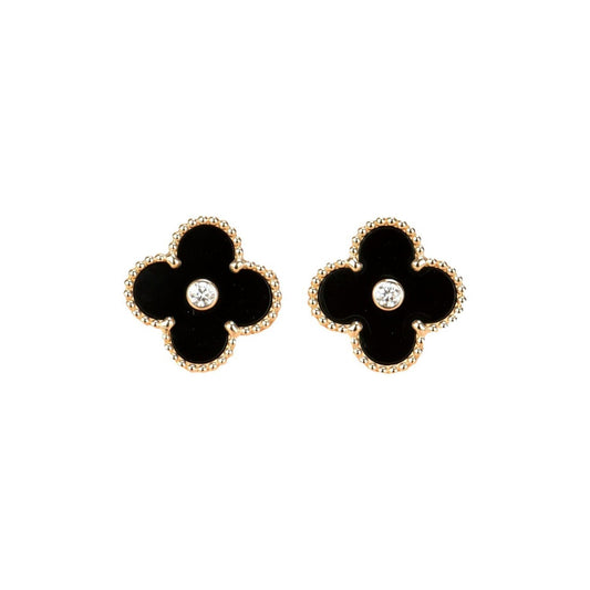 [Ornora Jewelry]CLOVER MEDIUM 1 MOTIFS ONYX DIAMOND EARRINGS