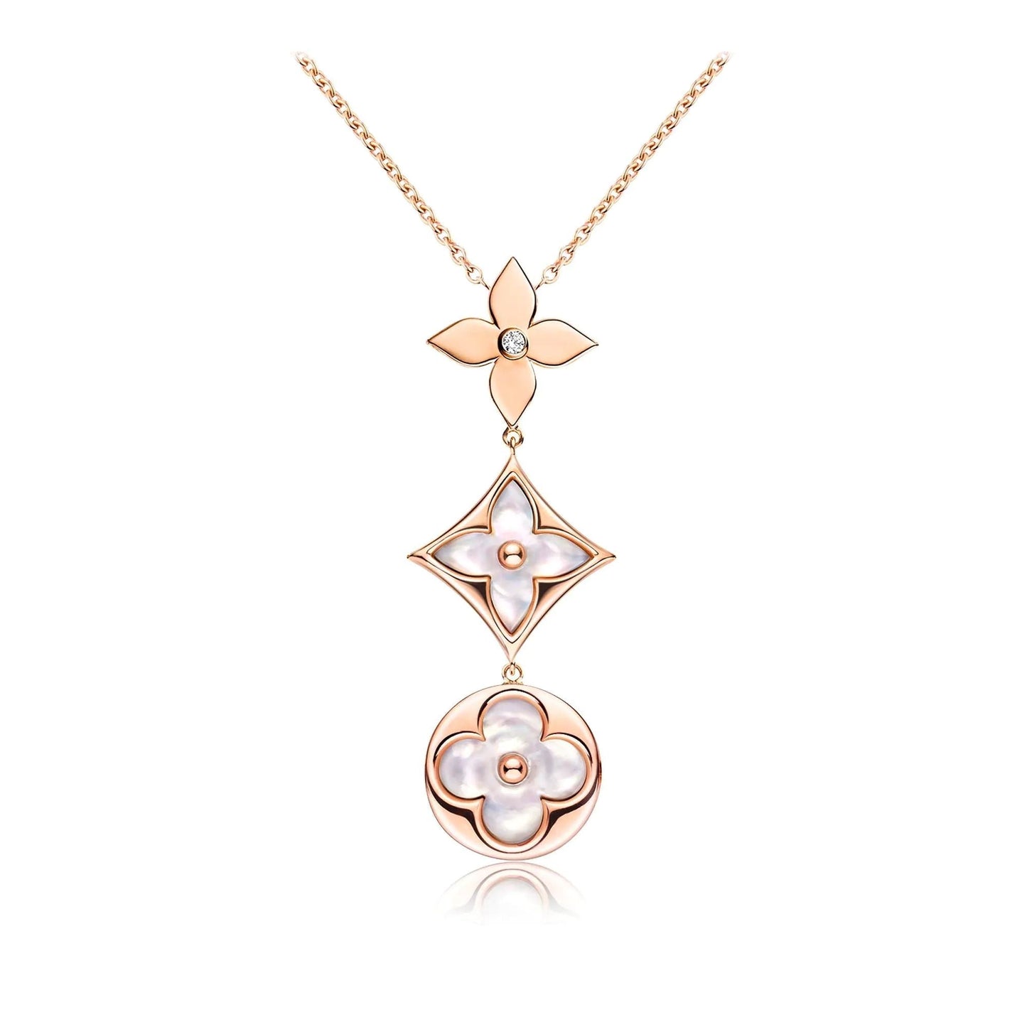 [Ornora Jewelry]COLOR BLOSSOM LARIAT NECKLACE PINK GOLD WHITE MOTHER PEARL AND DIAMOND