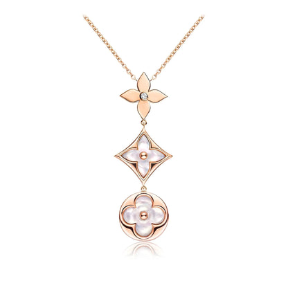 [Ornora Jewelry]COLOR BLOSSOM LARIAT NECKLACE PINK GOLD WHITE MOTHER PEARL AND DIAMOND