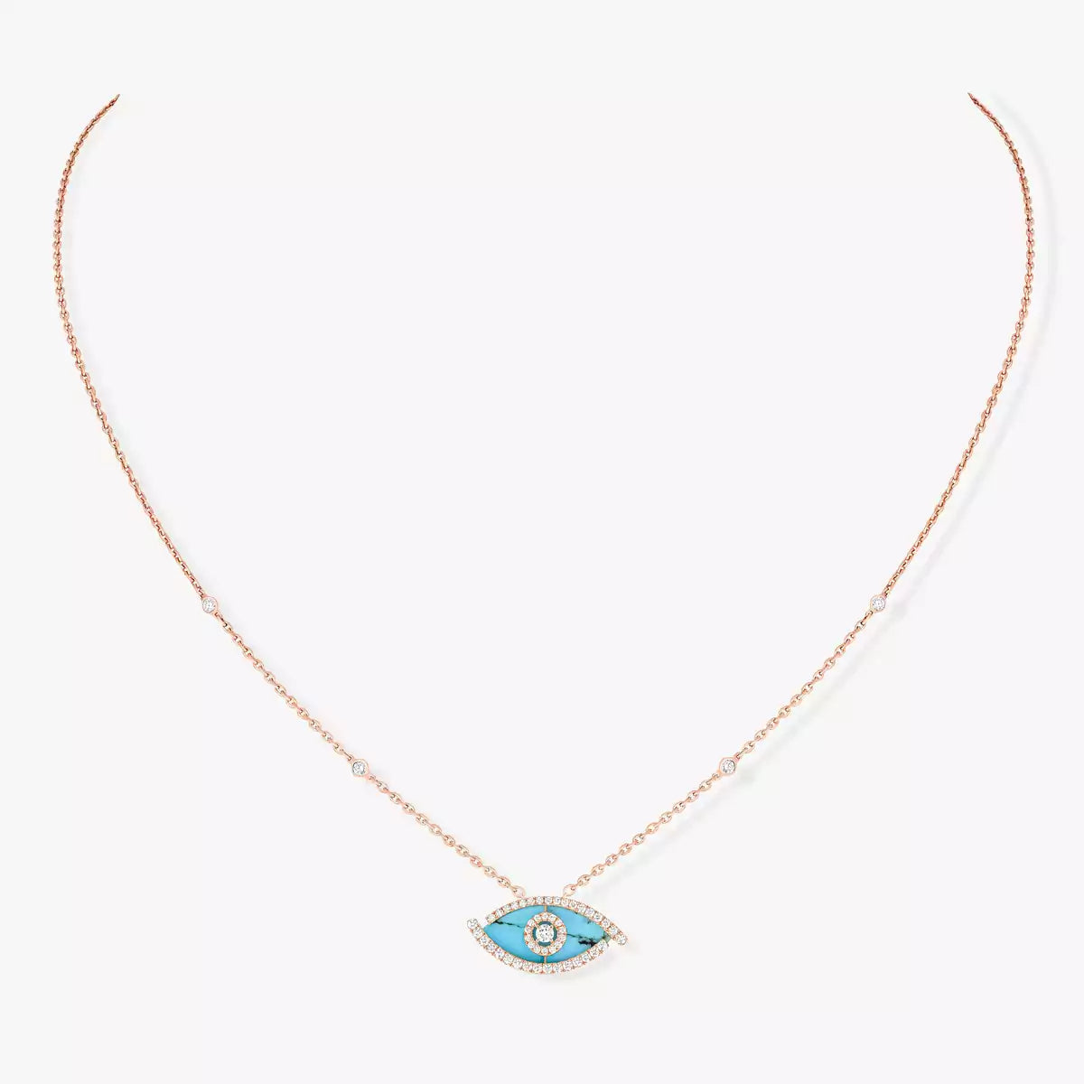 [Ornora Jewelry]Lucky Eye Diamond Necklace in Rose Gold and Turquoise