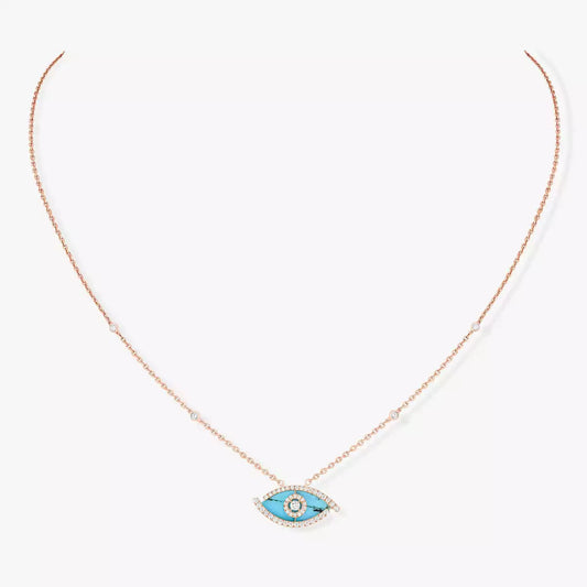[Ornora Jewelry]Lucky Eye Diamond Necklace in Rose Gold and Turquoise