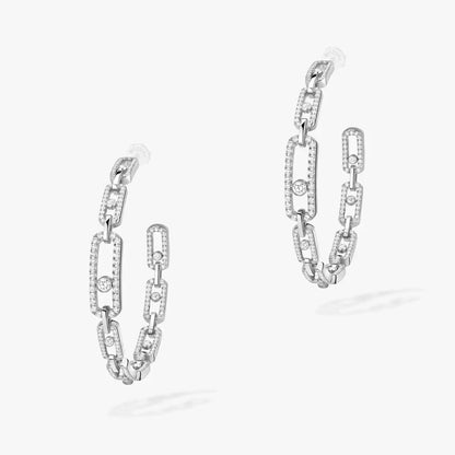 [[Ornora Jewelry]Move Link Diamond Hoop Earrings