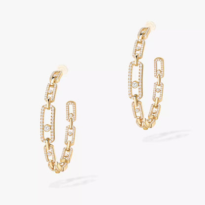 [[Ornora Jewelry]Move Link Diamond Hoop Earrings