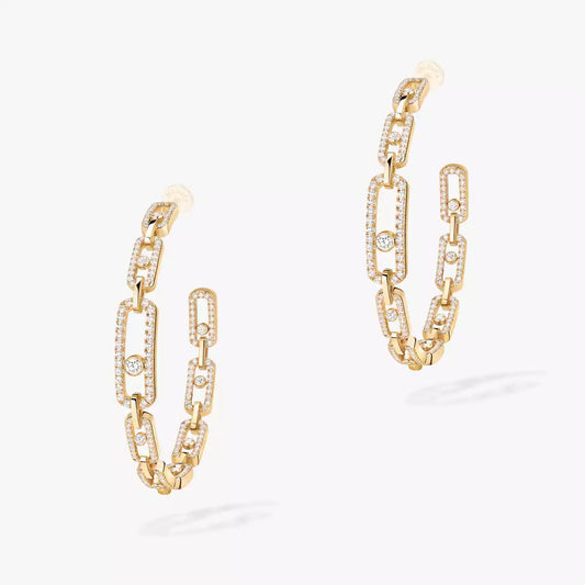 [[Ornora Jewelry]Move Link Diamond Hoop Earrings