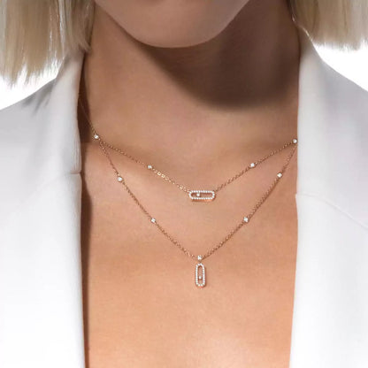 [Ornora Jewelry]2 Rows Rose Gold Diamond Pave_ Necklace Move Uno