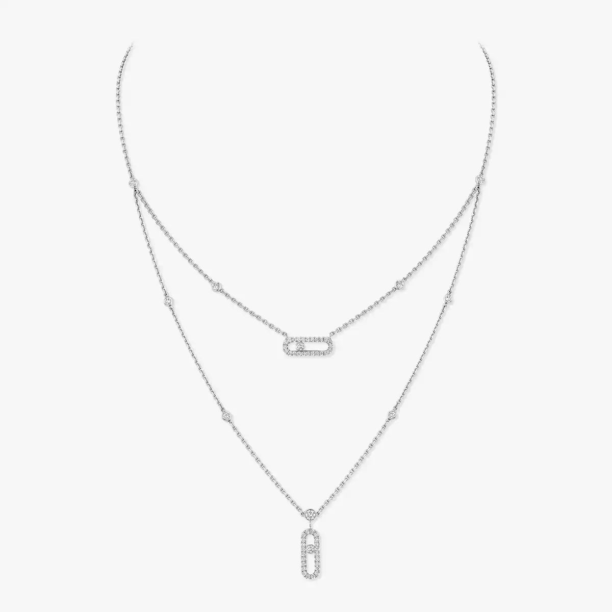 [Ornora Jewelry]2 Rows Rose Gold Diamond Pave_ Necklace Move Uno