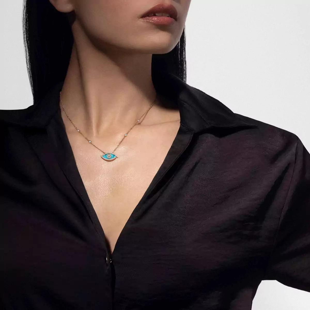 [Ornora Jewelry]Lucky Eye Diamond Necklace in Rose Gold and Turquoise