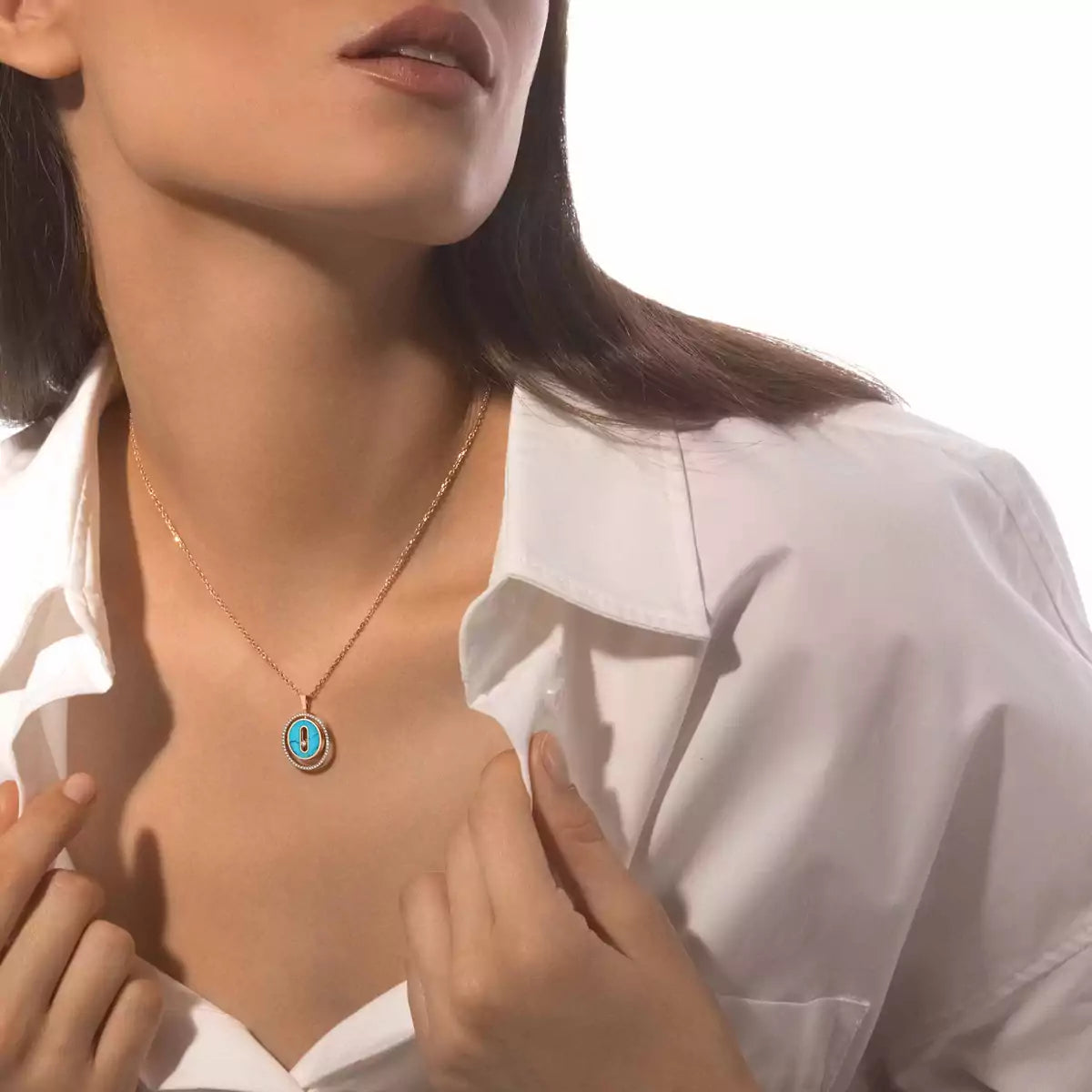 [Ornora Jewelry]Lucky Move Diamond Necklace in Rose Gold and White Mother-of-Pearl