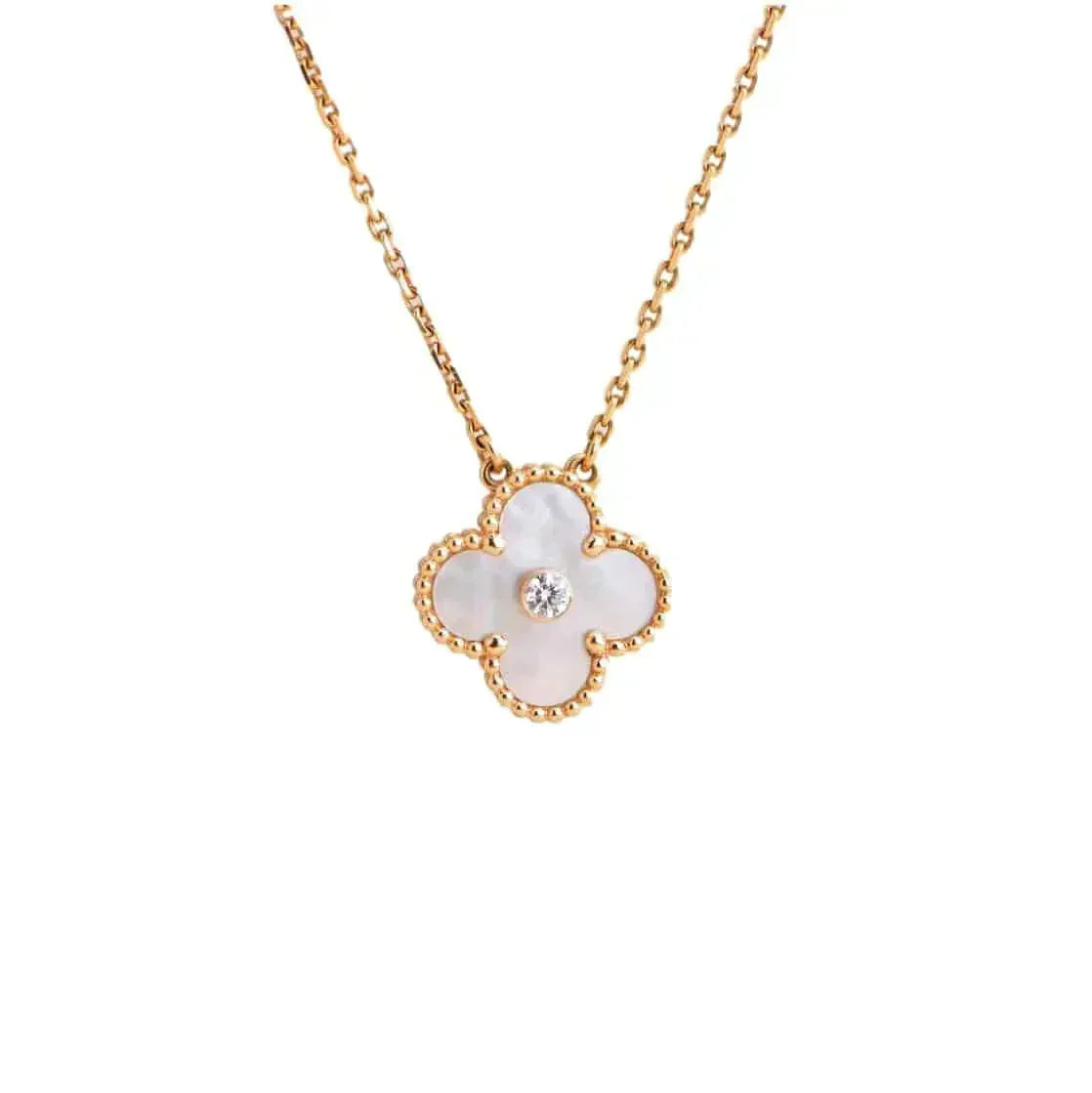 [Ornora Jewelry]CLOVER 15MM DIAMOND WHITE FRITILLARIA NECKLACE