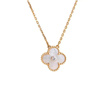 [Ornora Jewelry]CLOVER 15MM DIAMOND WHITE FRITILLARIA NECKLACE