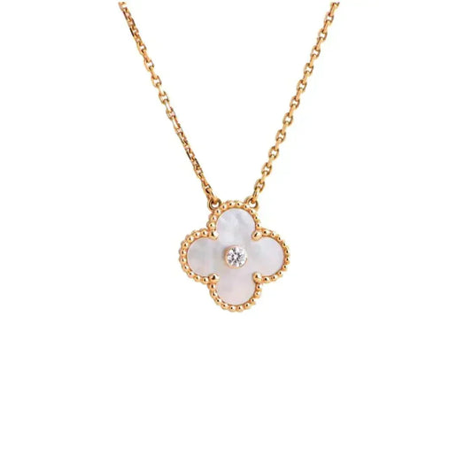 [Ornora Jewelry]CLOVER 15MM DIAMOND WHITE FRITILLARIA NECKLACE