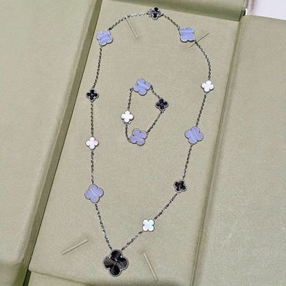 [Ornora Jewelry]DETACHABLE CLOVER 15(11+4) FLOWER SILVER NECKLACE SET