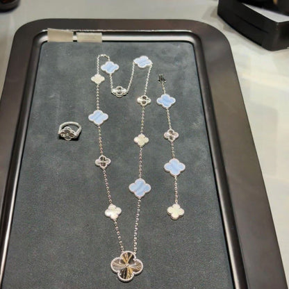 [Ornora Jewelry]DETACHABLE CLOVER 15(11+4) FLOWER SILVER NECKLACE SET