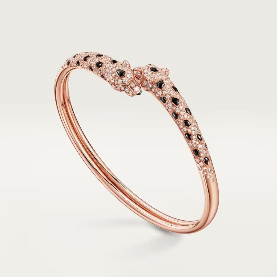 [Ornora Jewelry]PANTHERE DOUBLE HEADED HALF DIAMOND OPEN BRACELET