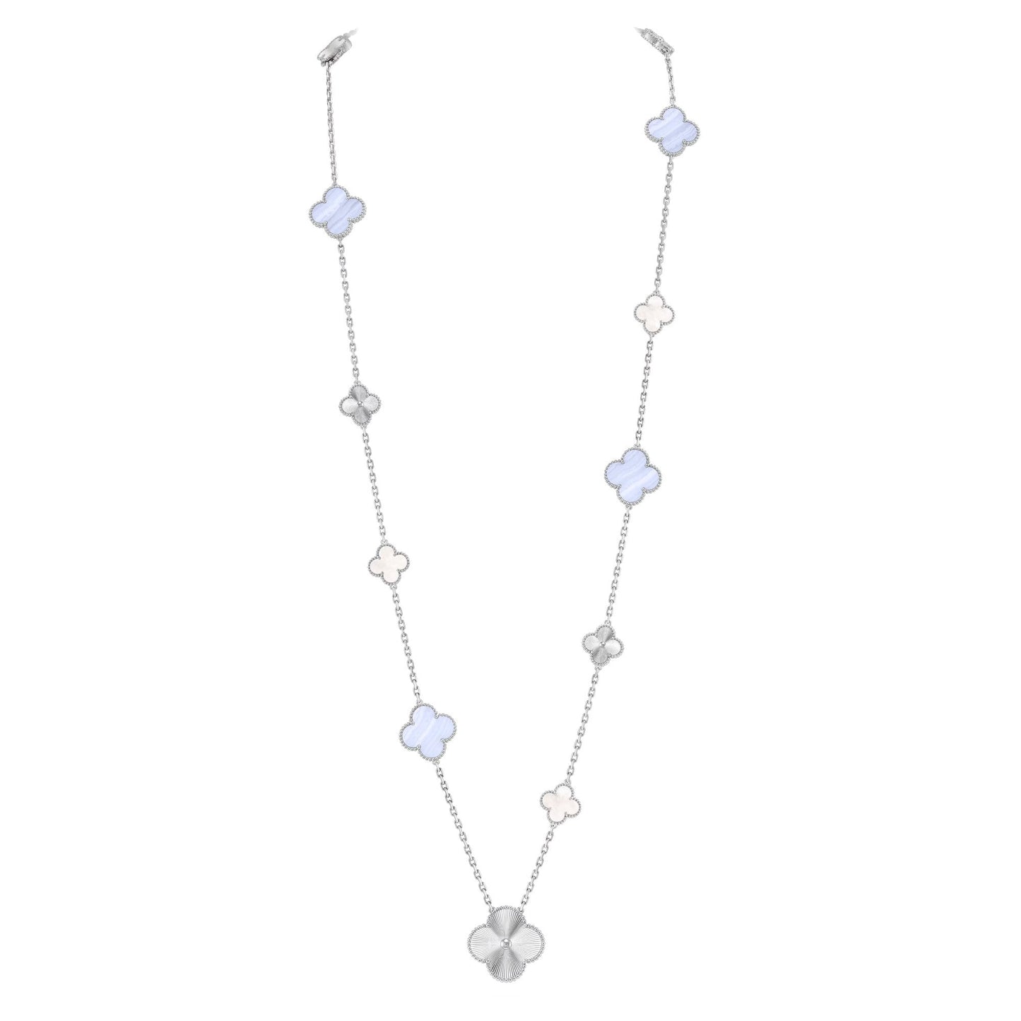 [Ornora Jewelry]DETACHABLE CLOVER 15(11+4) FLOWER SILVER NECKLACE SET