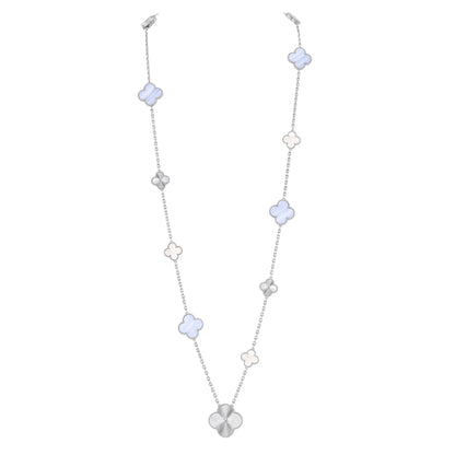 [Ornora Jewelry]DETACHABLE CLOVER 15(11+4) FLOWER SILVER NECKLACE SET