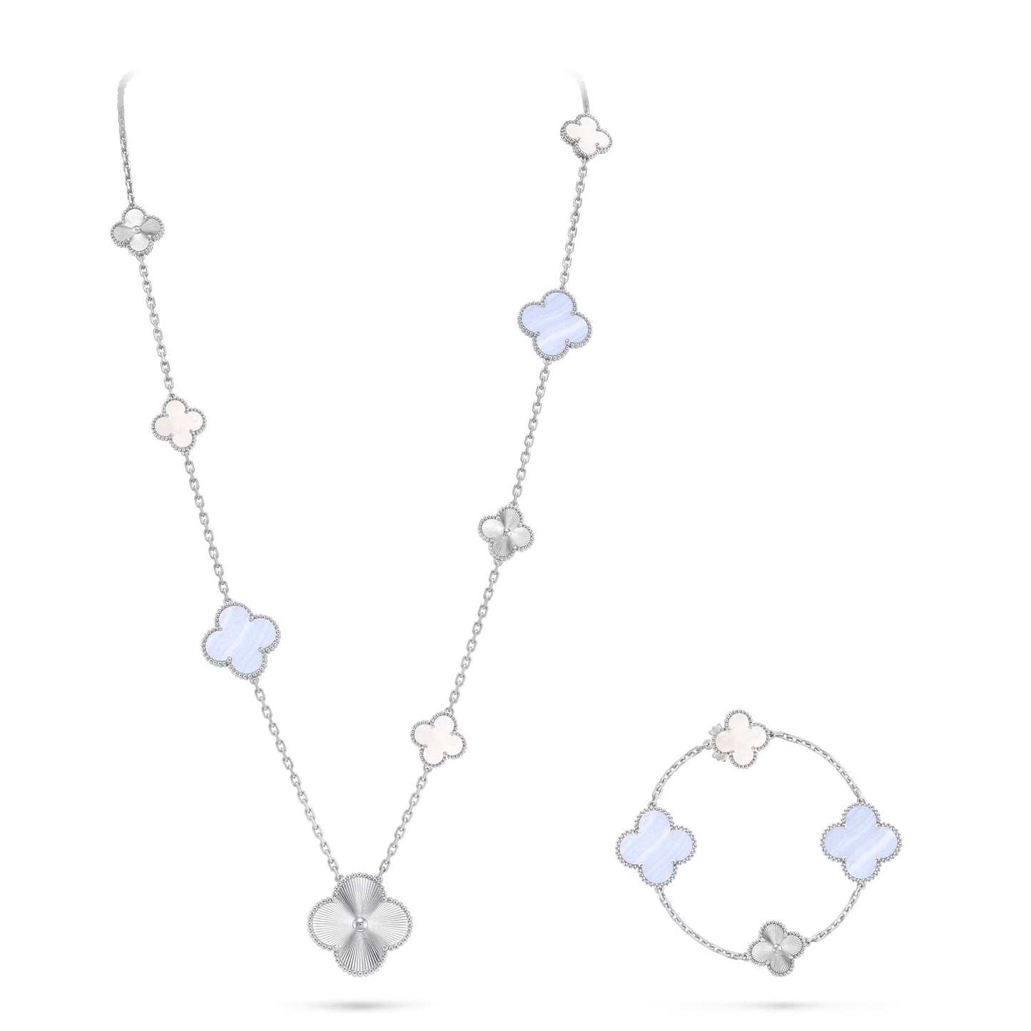 [Ornora Jewelry]DETACHABLE CLOVER 15(11+4) FLOWER SILVER NECKLACE SET