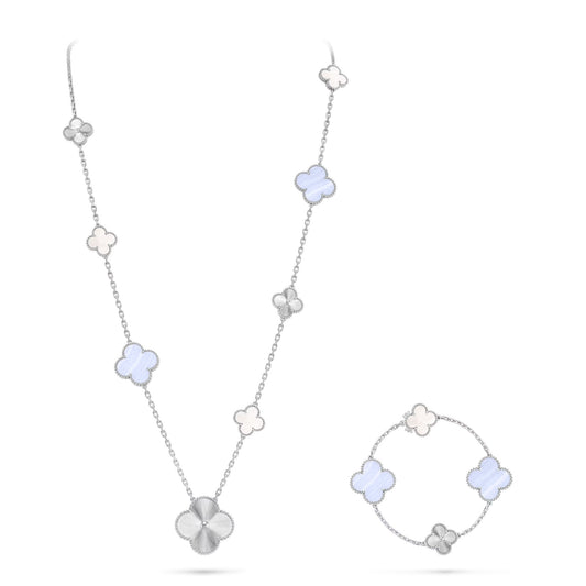 [Ornora Jewelry]DETACHABLE CLOVER 15(11+4) FLOWER SILVER NECKLACE SET