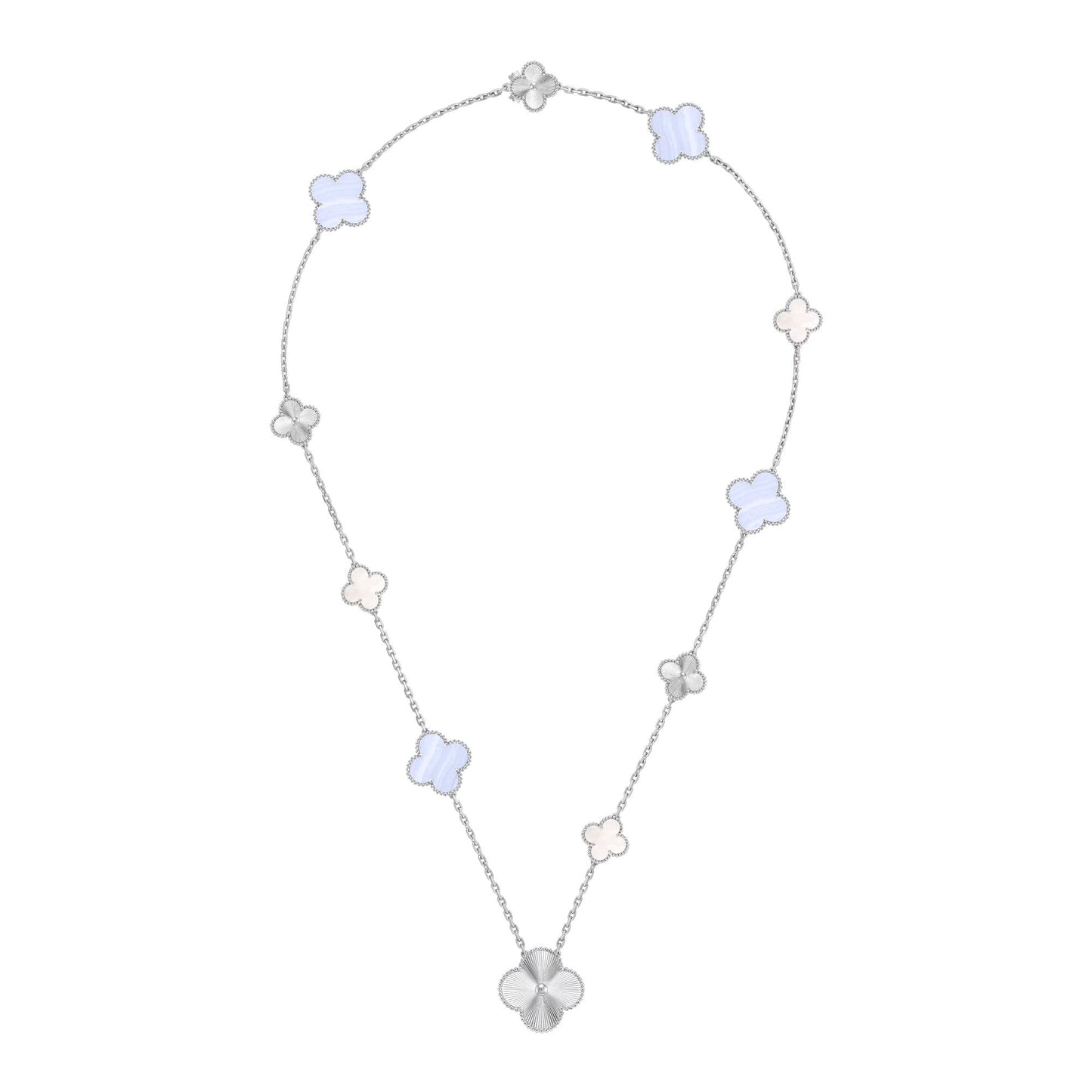 [Ornora Jewelry]DETACHABLE CLOVER 15(11+4) FLOWER SILVER NECKLACE SET
