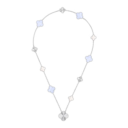[Ornora Jewelry]DETACHABLE CLOVER 15(11+4) FLOWER SILVER NECKLACE SET