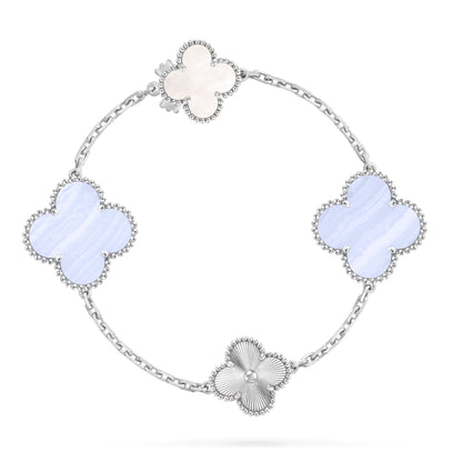 [Ornora Jewelry]DETACHABLE CLOVER 15(11+4) FLOWER SILVER NECKLACE SET