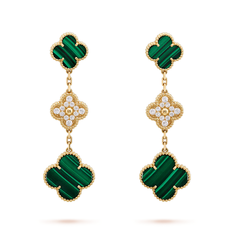 [Ornora Jewelry]CLOVER EARRINGS GOLD MALACHITE DIAMOND 3 MOTIF