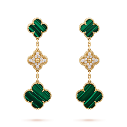 [Ornora Jewelry]CLOVER EARRINGS GOLD MALACHITE DIAMOND 3 MOTIF