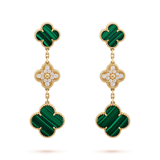 [Ornora Jewelry]CLOVER EARRINGS GOLD MALACHITE DIAMOND 3 MOTIF