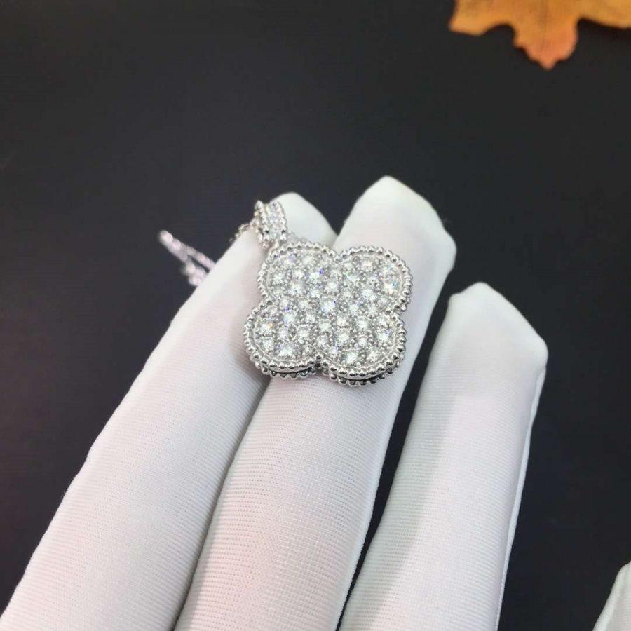 [Ornora Jewelry]CLOVER 25MM SILVER FULL DIAMOND BIG CLOVER NECKLACE