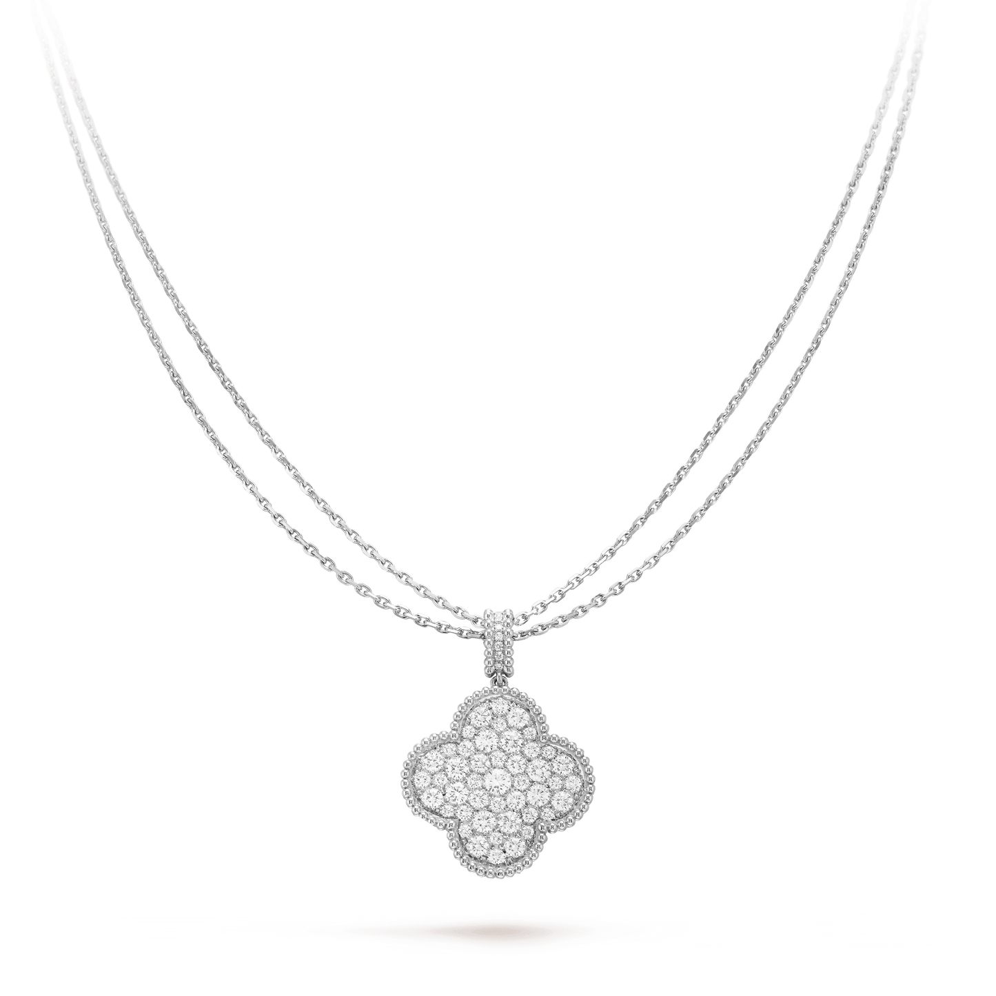 [Ornora Jewelry]CLOVER 25MM SILVER FULL DIAMOND BIG CLOVER NECKLACE
