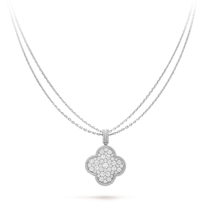 [Ornora Jewelry]CLOVER 25MM SILVER FULL DIAMOND BIG CLOVER NECKLACE