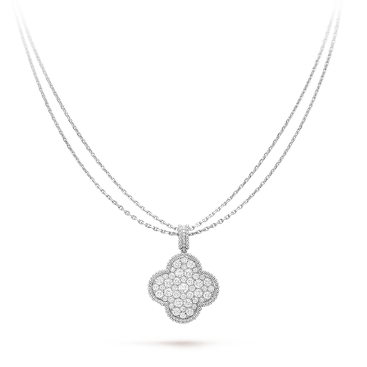 [Ornora Jewelry]CLOVER 25MM SILVER FULL DIAMOND BIG CLOVER NECKLACE