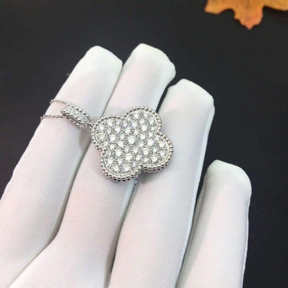 [Ornora Jewelry]CLOVER 25MM SILVER FULL DIAMOND BIG CLOVER NECKLACE