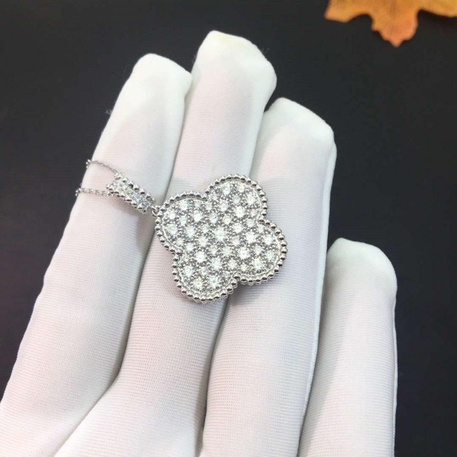 [Ornora Jewelry]CLOVER 25MM SILVER FULL DIAMOND BIG CLOVER NECKLACE