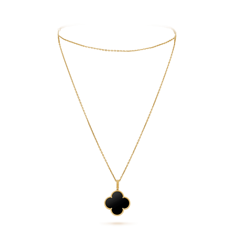 [Ornora Jewelry]CLOVER 25MM GOLD ONYX BIG CLOVER NECKLACE