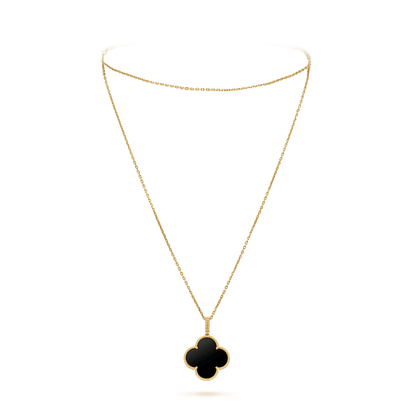 [Ornora Jewelry]CLOVER 25MM GOLD ONYX BIG CLOVER NECKLACE