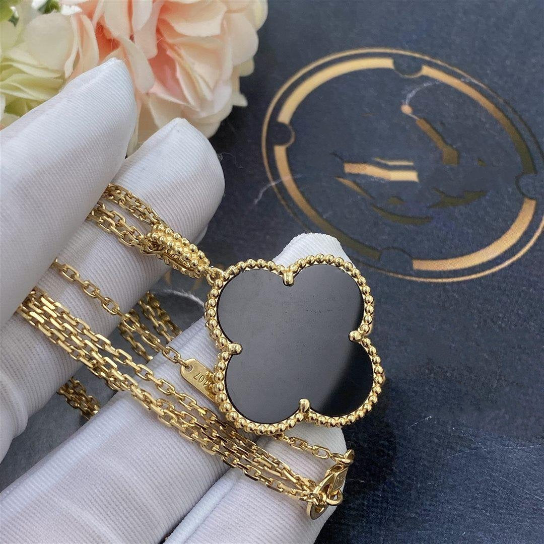 [Ornora Jewelry]CLOVER 25MM GOLD ONYX BIG CLOVER NECKLACE