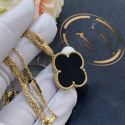 [Ornora Jewelry]CLOVER 25MM GOLD ONYX BIG CLOVER NECKLACE