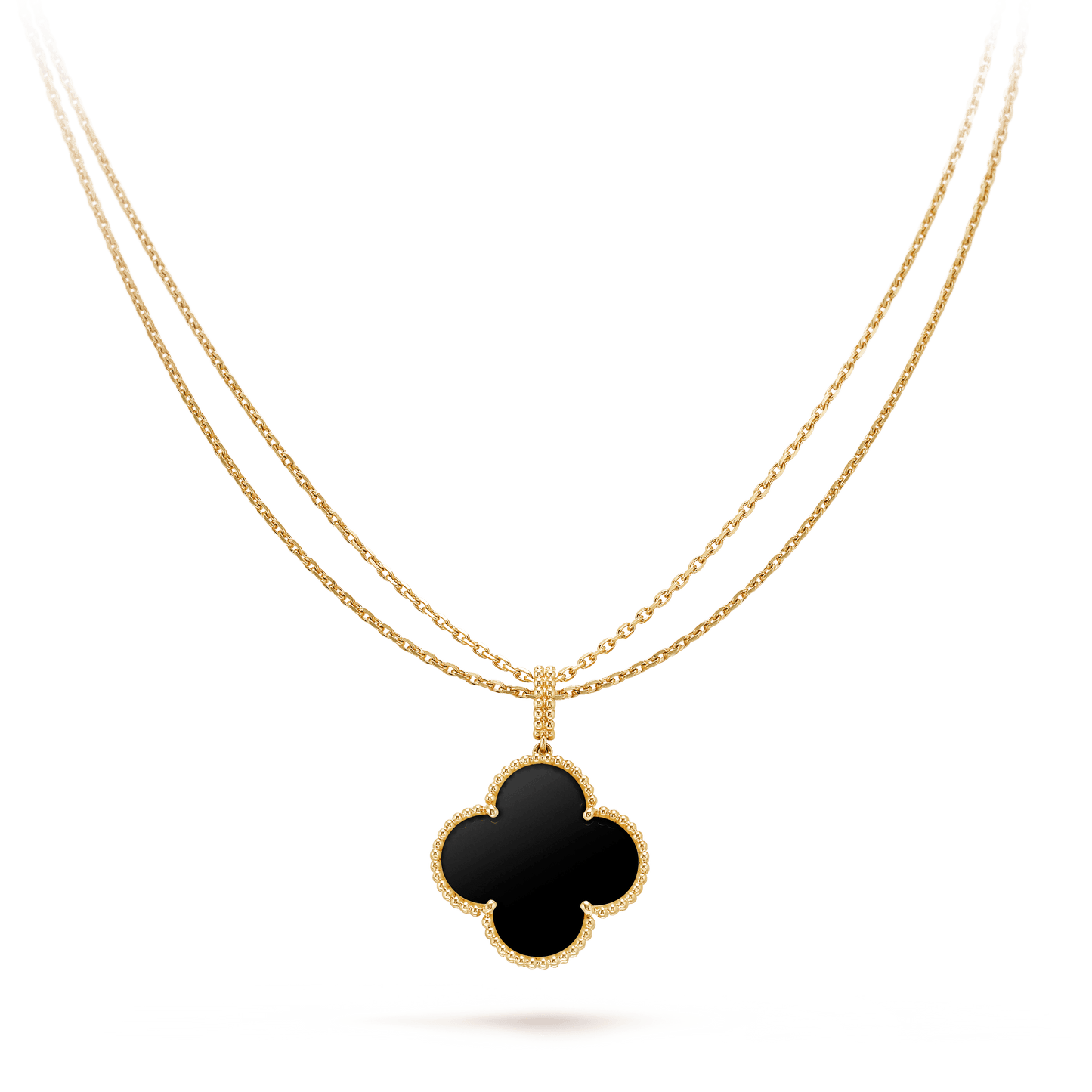 [Ornora Jewelry]CLOVER 25MM GOLD ONYX BIG CLOVER NECKLACE
