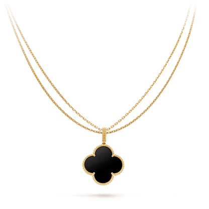[Ornora Jewelry]CLOVER 25MM GOLD ONYX BIG CLOVER NECKLACE