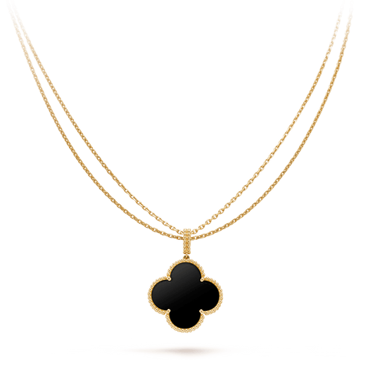 [Ornora Jewelry]CLOVER 25MM GOLD ONYX BIG CLOVER NECKLACE