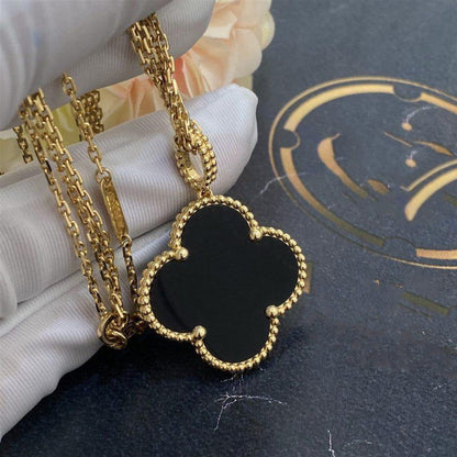 [Ornora Jewelry]CLOVER 25MM GOLD ONYX BIG CLOVER NECKLACE