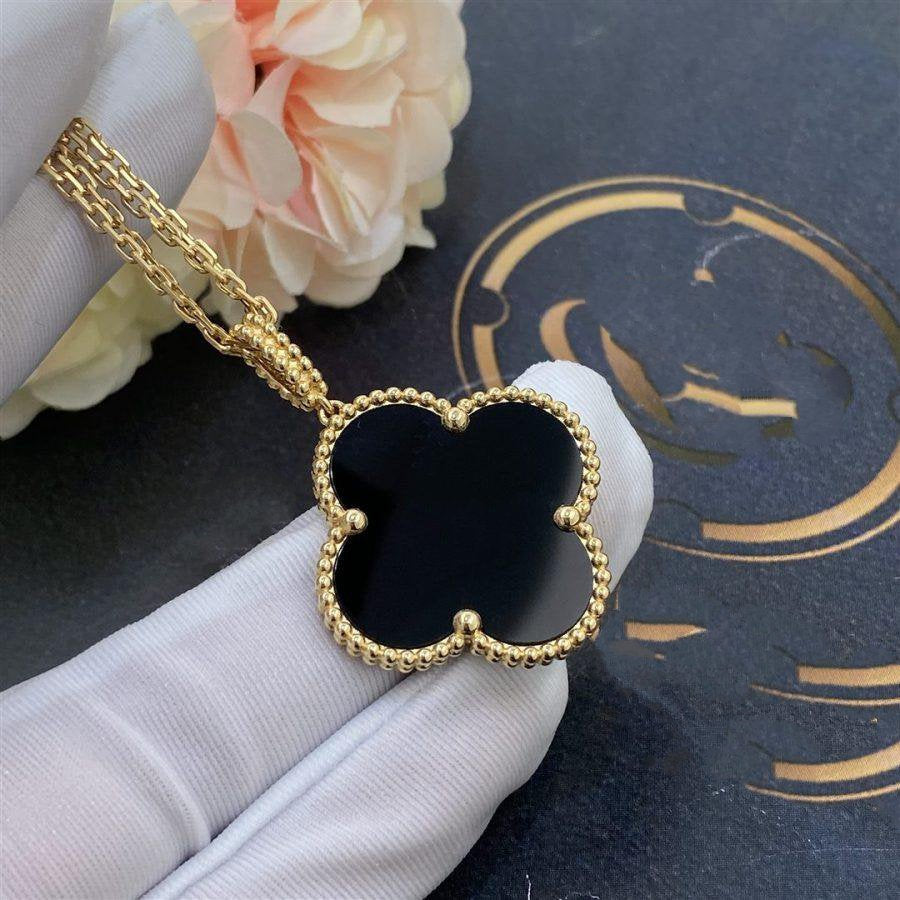 [Ornora Jewelry]CLOVER 25MM GOLD ONYX BIG CLOVER NECKLACE