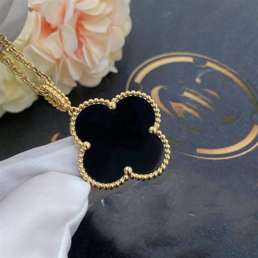 [Ornora Jewelry]CLOVER 25MM GOLD ONYX BIG CLOVER NECKLACE