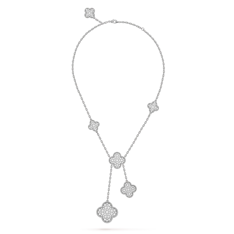 [Ornora Jewelry]CLOVER 5 MOTIFS SILVER DIAMONDS NECKLACE