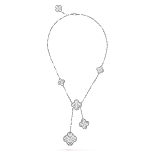 [Ornora Jewelry]CLOVER 5 MOTIFS SILVER DIAMONDS NECKLACE