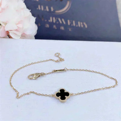 [Ornora Jewelry]CLOVER ONYX SINGLE FLOWER BRACELET
